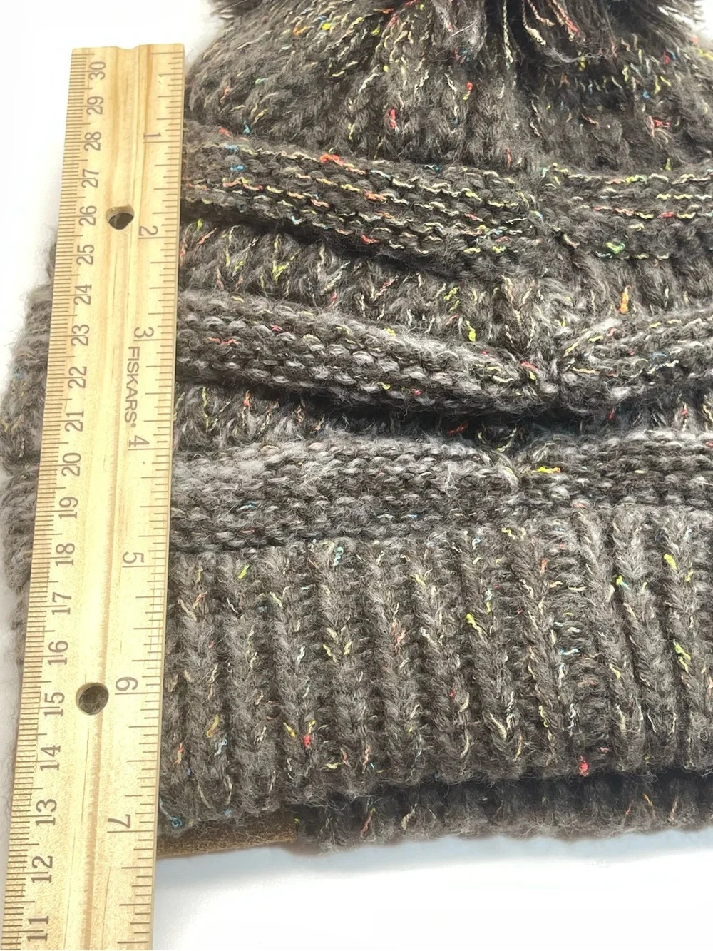 C.C Confetti Knit Beanie Pom Pom Brown Speckled Cuffed Winter Hat NWT YJ-817